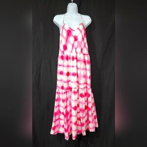Maeve by Anthroplogie Women's Strappy Dress Size MP Pink Dots Maxi Tiered Preppy